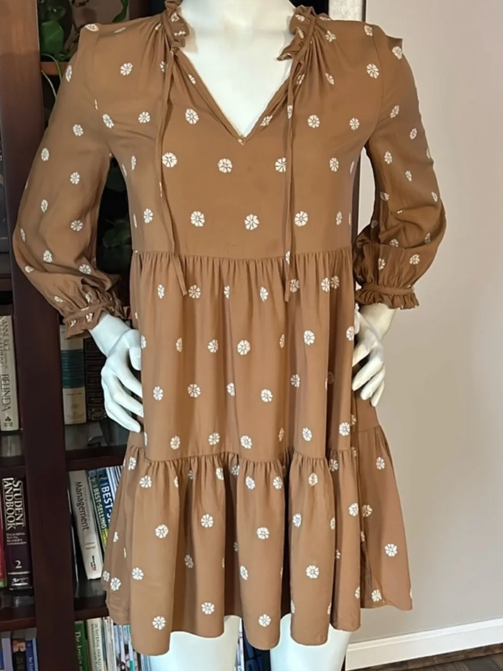 Madewell Polka Dot Tiered Long-Sleeve Mini Dress - Warm Hickory